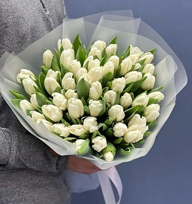 51 белый тюльпан в оформлении
